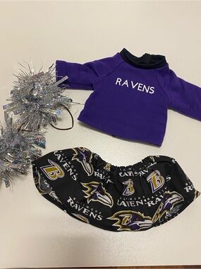 Baltimore Ravens Purple Cheer Outfit for 18 inch doll with pompoms